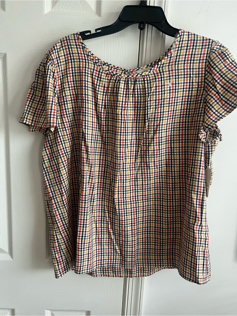 St John’s Bay Women's Multicolor Plaid Short Sleeve Blouse Xl